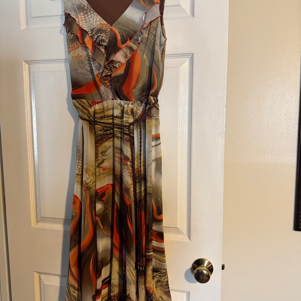 Orange and Brown Tie Front Maxi Dress for Wedding Guest